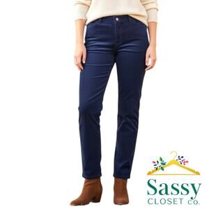 Talbots Blue Velveteen Corduroy Pants 16 Curvy Fit Stretch Straight Leg Slacks